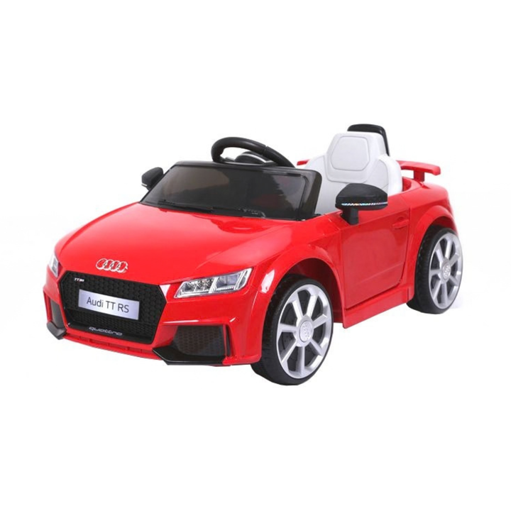 Audi TT RS electric ride-on car for kids, front three-quarter view in red