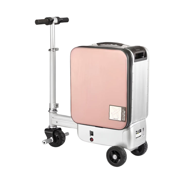 AeroDrive Edition electric ride-on suitcase in rose gold, front three-quarter view
