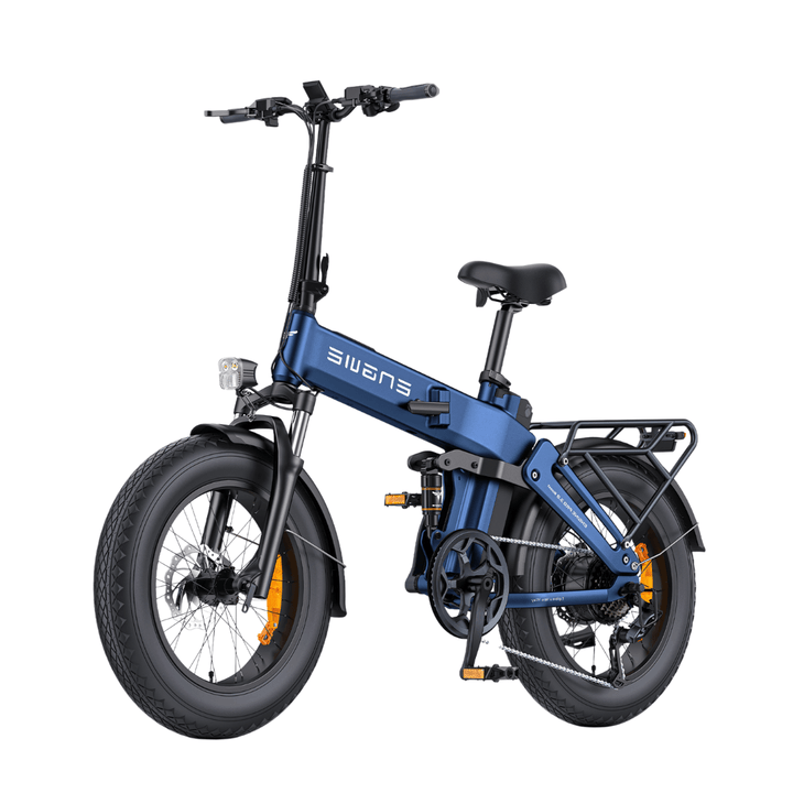 ENGWE ENGINE Pro 3.0 Boost folding fat-tyre e-bike, front three-quarter view in blue