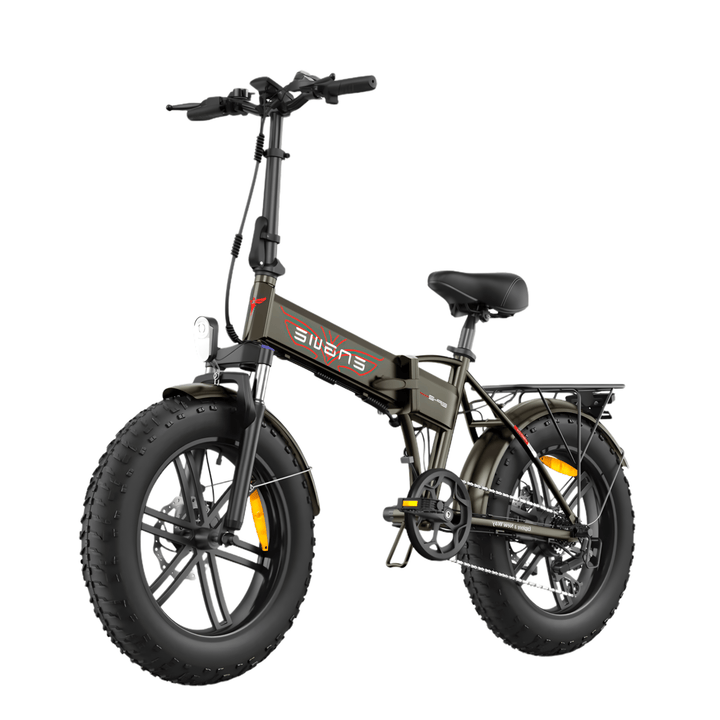ENGWE EP-2 Boost folding fat-tyre e-bike, front three-quarter view in black