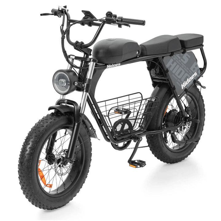 Hidoes B9 fat-tyre e-bike, front three-quarter view in black