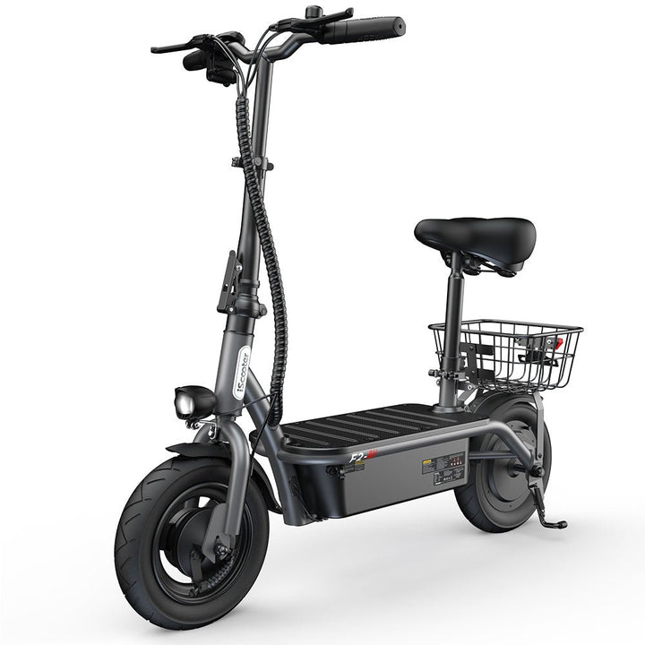 iScooter F2 electric scooter, front three-quarter view with seat