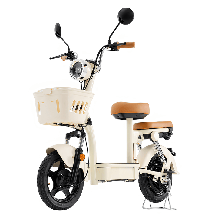 iScooter Y16 electric scooter, front three-quarter view with seat