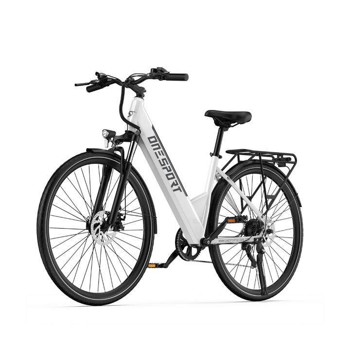 OneSport OT12 e-bike, front three-quarter view in white