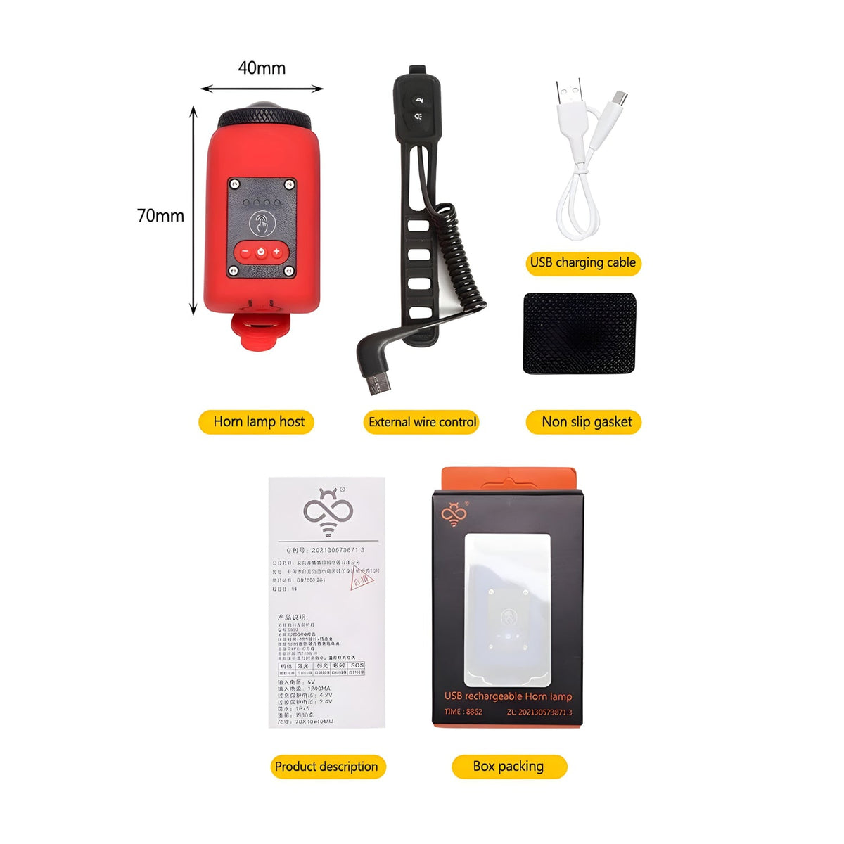 2-in-1 electric horn and headlight in its packaging