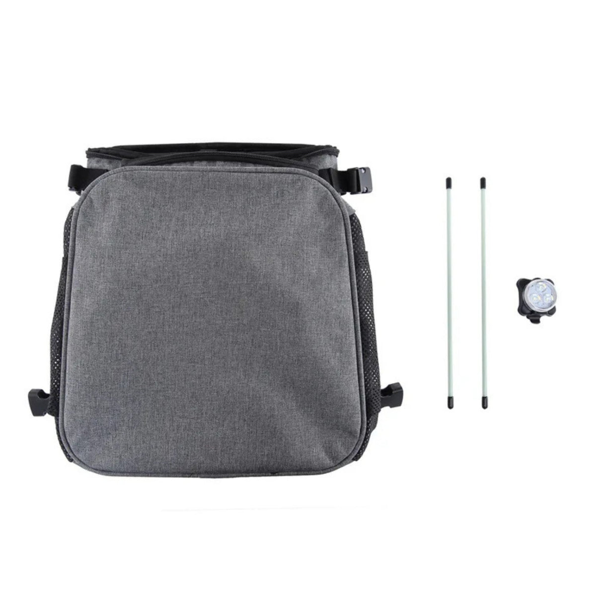 Foldable 2-in-1 pet bike bag and backpack in grey, all parts of the set