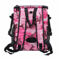 Foldable 2-in-1 pet bike bag and backpack in pink, rear view