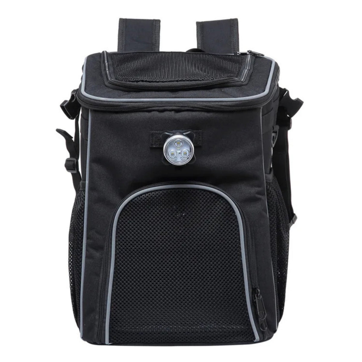 Foldable 2-in-1 pet bike bag and backpack in black, front view