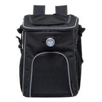 Foldable 2-in-1 pet bike bag and backpack in black, front view