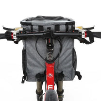 Foldable 2-in-1 pet bike bag and backpack in grey on the bicycle, front view
