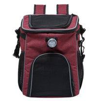 Foldable 2-in-1 pet bike bag and backpack in red, front view