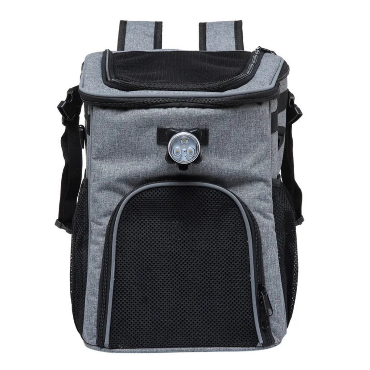Foldable 2-in-1 pet bike bag and backpack in grey, front view