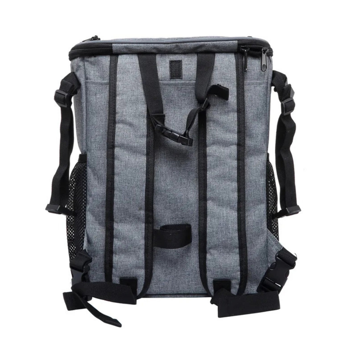 Foldable 2-in-1 pet bike bag and backpack in grey, rear view