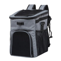 Foldable 2-in-1 pet bike bag and backpack in grey, angled view