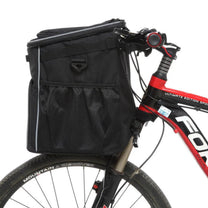 Foldable 2-in-1 pet bike bag and backpack in black on a bicycle, side view