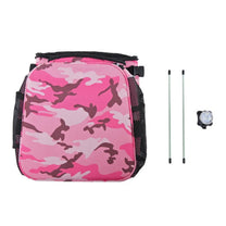 Foldable 2-in-1 pet bike bag and backpack in pink, all parts of the set