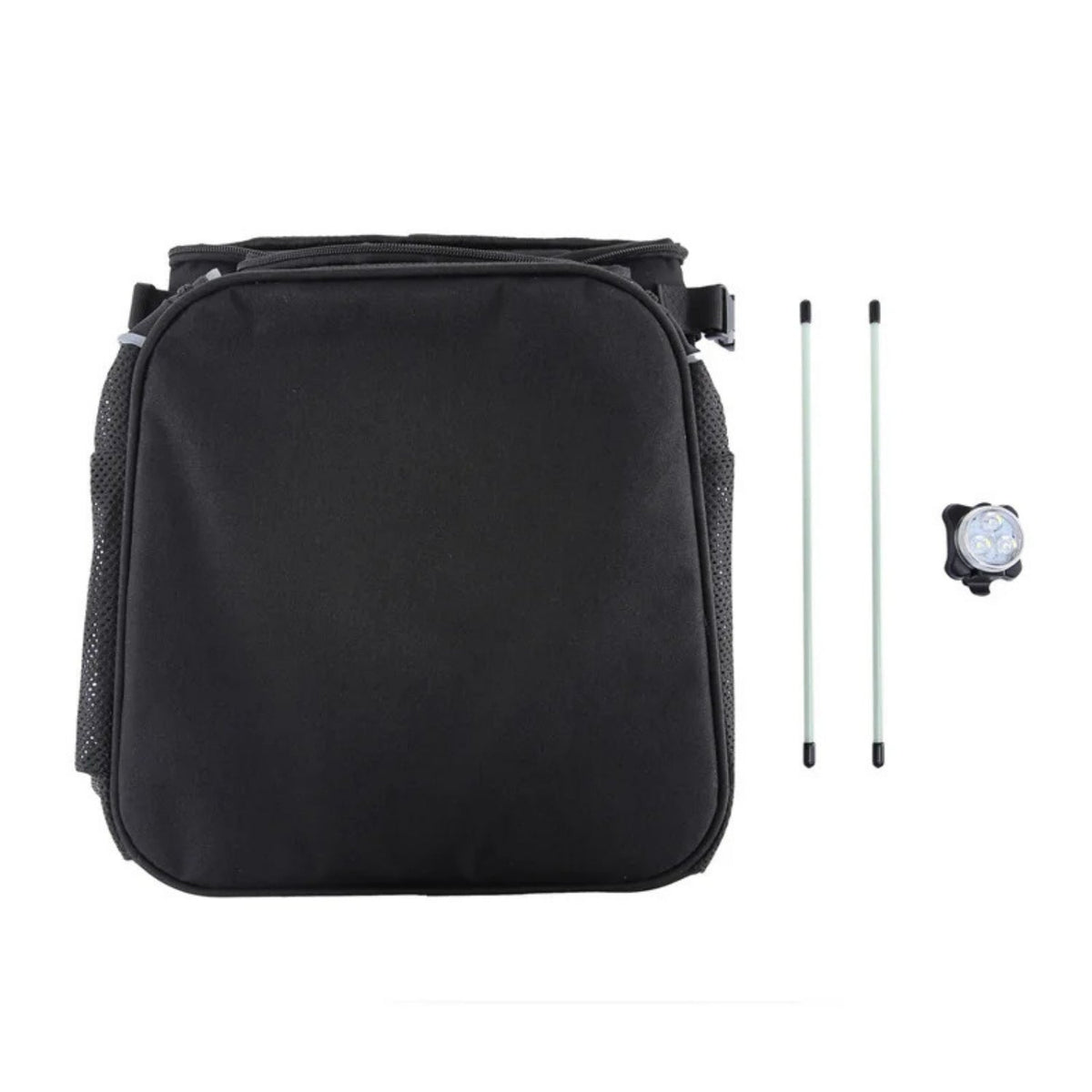 Foldable 2-in-1 pet bike bag and backpack in black, all parts of the set