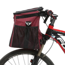 Foldable 2-in-1 pet bike bag and backpack in red on a bicycle, side view