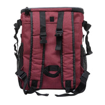 Foldable 2-in-1 pet bike bag and backpack in red, rear view