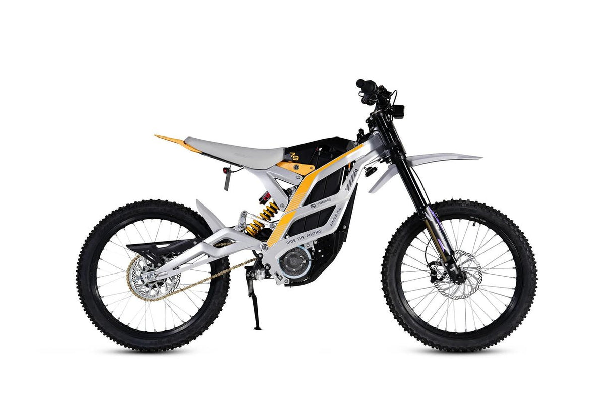 79BIKE Falcon Pro electric dirt bike seen from the side in white