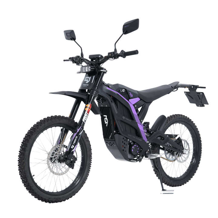 79BIKE Falcon Pro RL electric dirt bike, front three-quarter view in purple