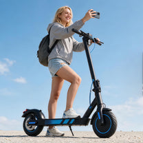 Woman riding the Wheely J04 electric scooter