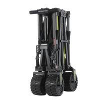 DYU CampX folded, with four chunky-tread wheels, handle at the top and a light