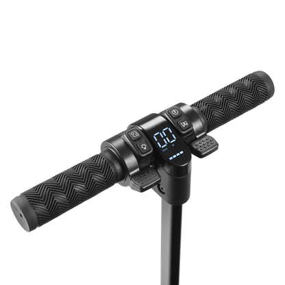 DYU CampX handlebar seen at an angle from above with display, buttons and grips