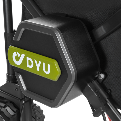 DYU CampX close-up of black hexagonal cover with green DYU logo