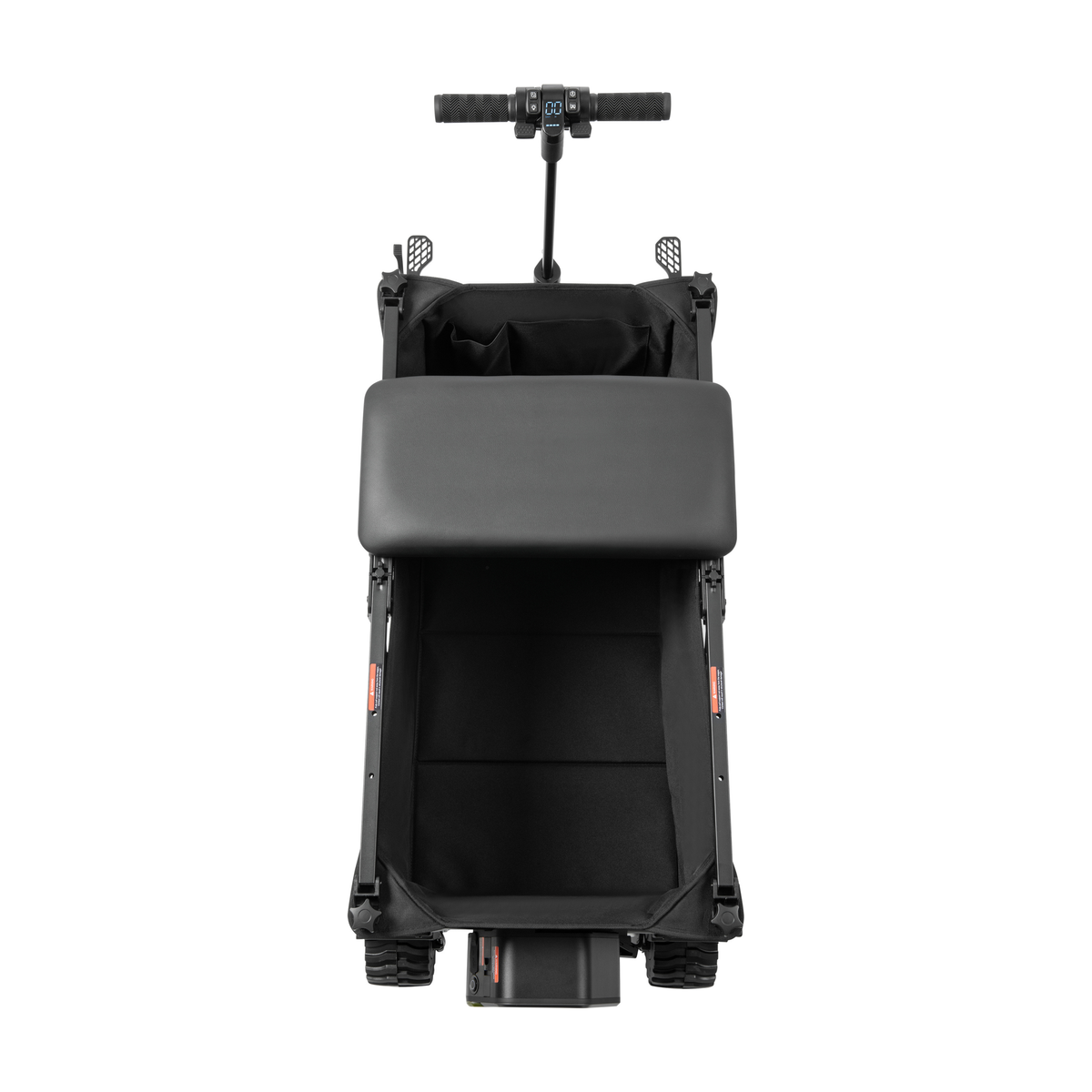 DYU CampX seen from above with handlebar, display, grey lid and empty black cargo area
