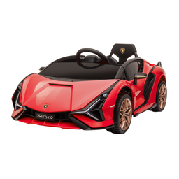 Lamborghini Sian electric ride-on car for kids, front three-quarter view in red