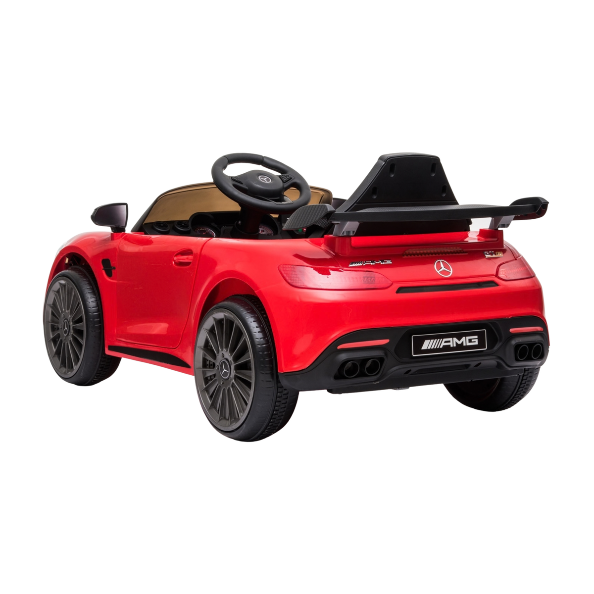 Mercedes AMG GT electric ride-on car for kids, rear three-quarter view in red