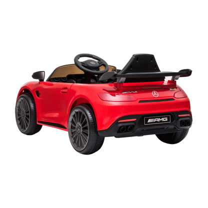 Mercedes AMG GT electric ride-on car for kids, rear three-quarter view in red