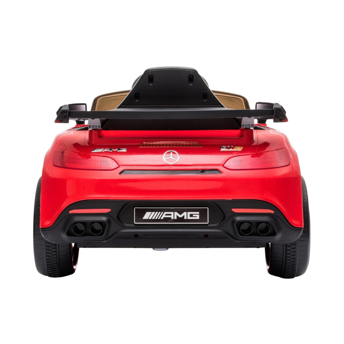 Mercedes AMG GT electric ride-on car for kids seen from behind in red