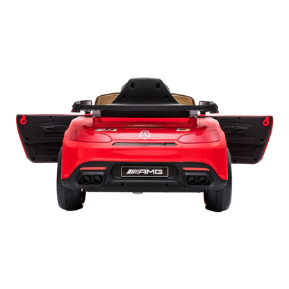 Mercedes AMG GT electric ride-on car for kids with the doors open in red