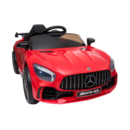 Mercedes AMG GT electric ride-on car for kids, front three-quarter view in red