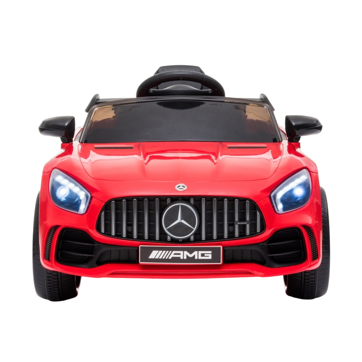 Mercedes AMG GT electric ride-on car for kids seen from the front in red