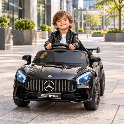 Child driving the Mercedes AMG GT electric ride-on car for kids