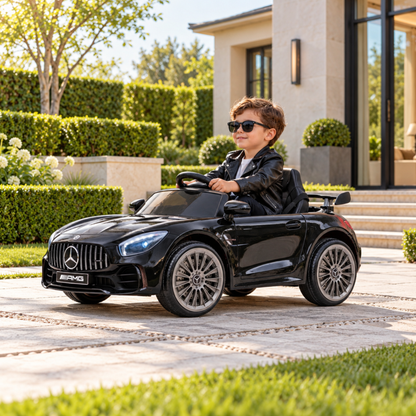 Child driving the Mercedes AMG GT electric ride-on car for kids