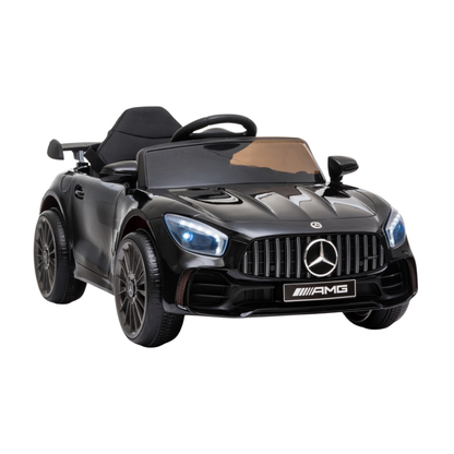 Mercedes AMG GT electric ride-on car for kids, front three-quarter view in black
