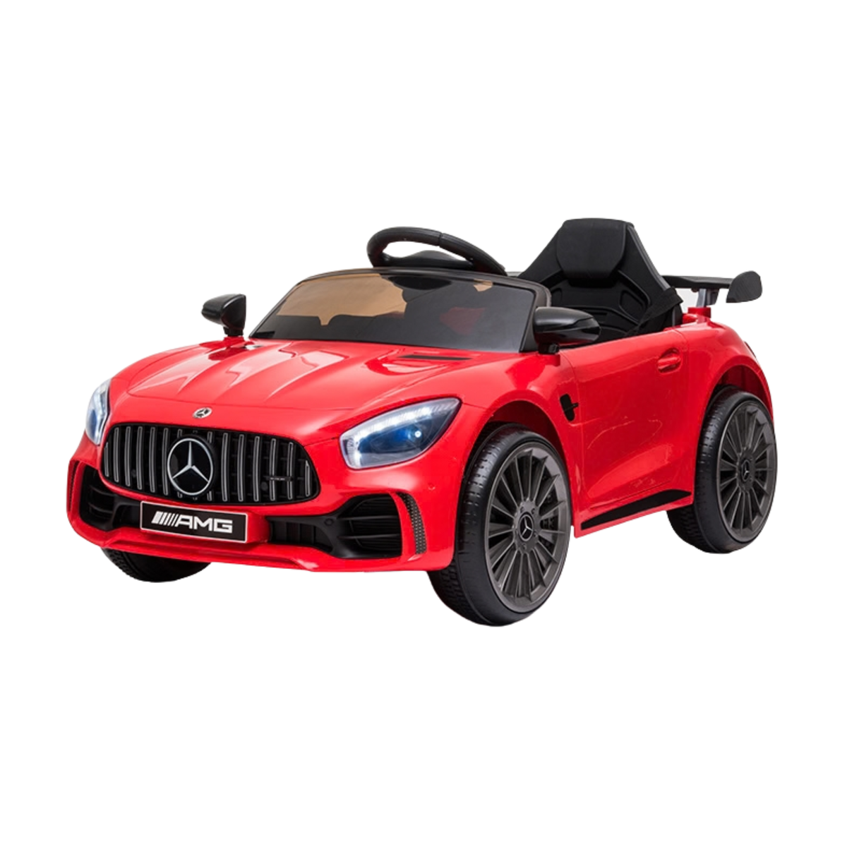 Mercedes AMG GT electric ride-on car for kids, front three-quarter view in red