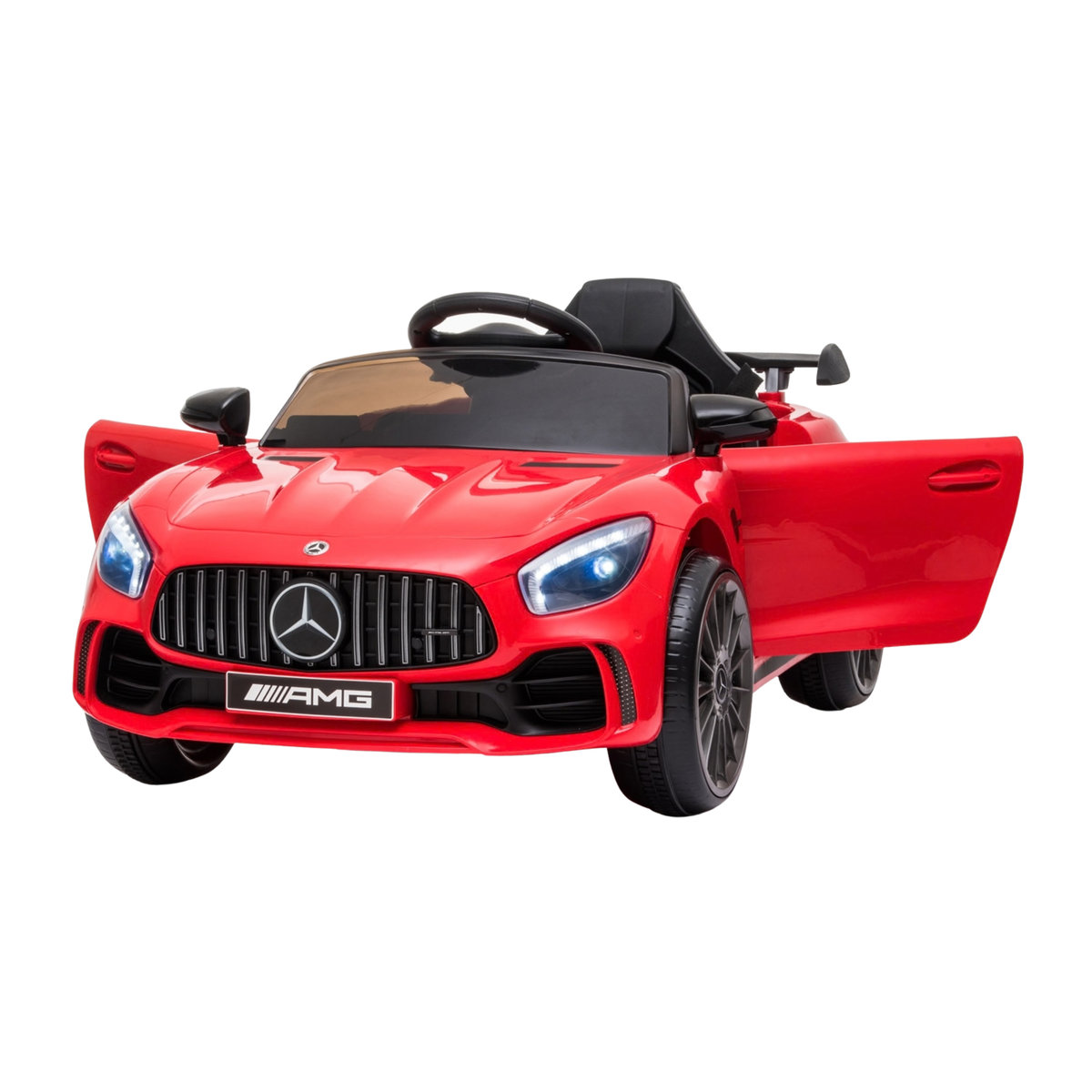 Mercedes AMG GT electric ride-on car for kids with the doors open in red