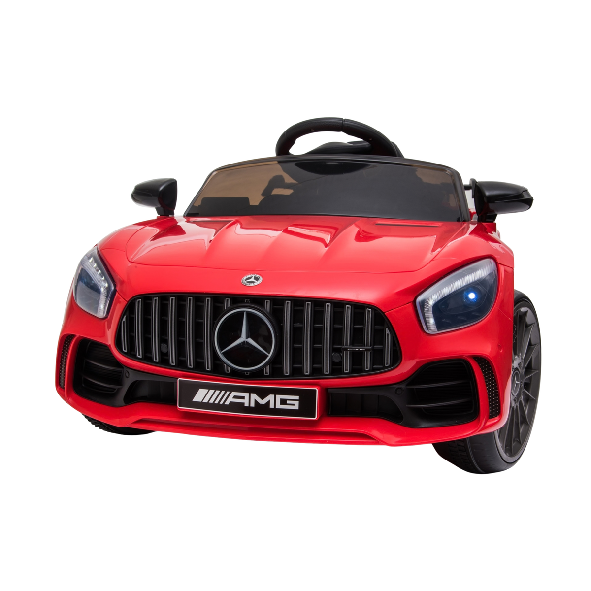 Mercedes AMG GT electric ride-on car for kids seen from the front in red