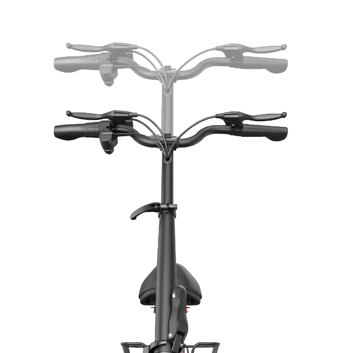 GYROOR C1 Plus handlebar with brake lever and handlebar stem, shown at two height positions