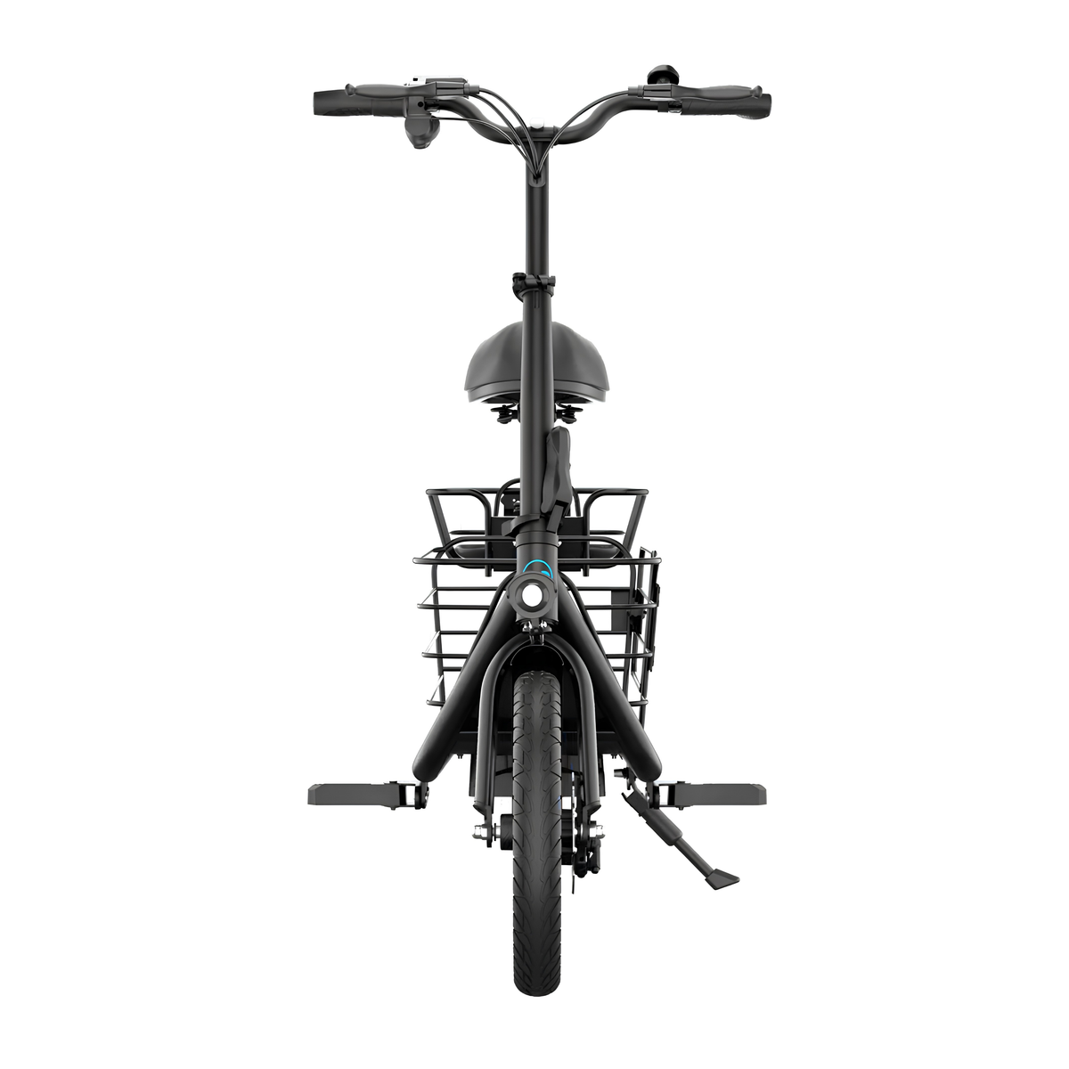 GYROOR C1 Plus seen straight from the front with handlebar, saddle, basket, pedals and side stand