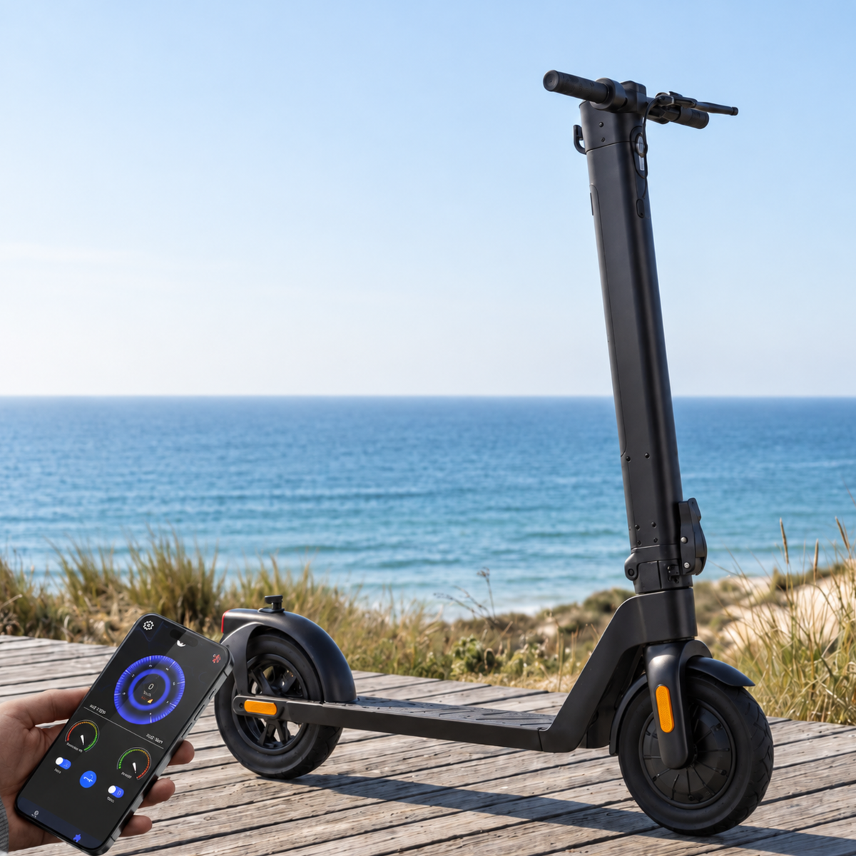 Smartphone app for the HX D01 electric scooter by the sea
