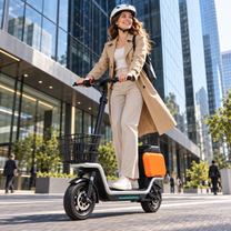 Woman riding the HX S20 electric scooter in the city