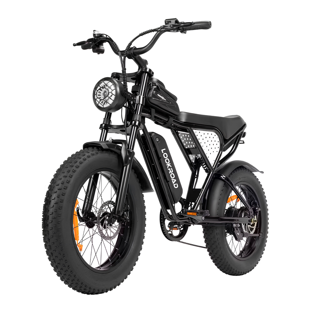 LOOKROAD L20 MIN fat-tyre e-bike, front three-quarter view in black