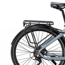 OneSport OT05 Max seen from behind with black rear rack, mudguard, rear light and saddle