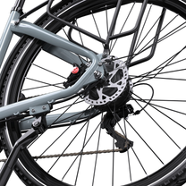 OneSport OT05 Max close-up of rear wheel disc brake, chain and rear derailleur
